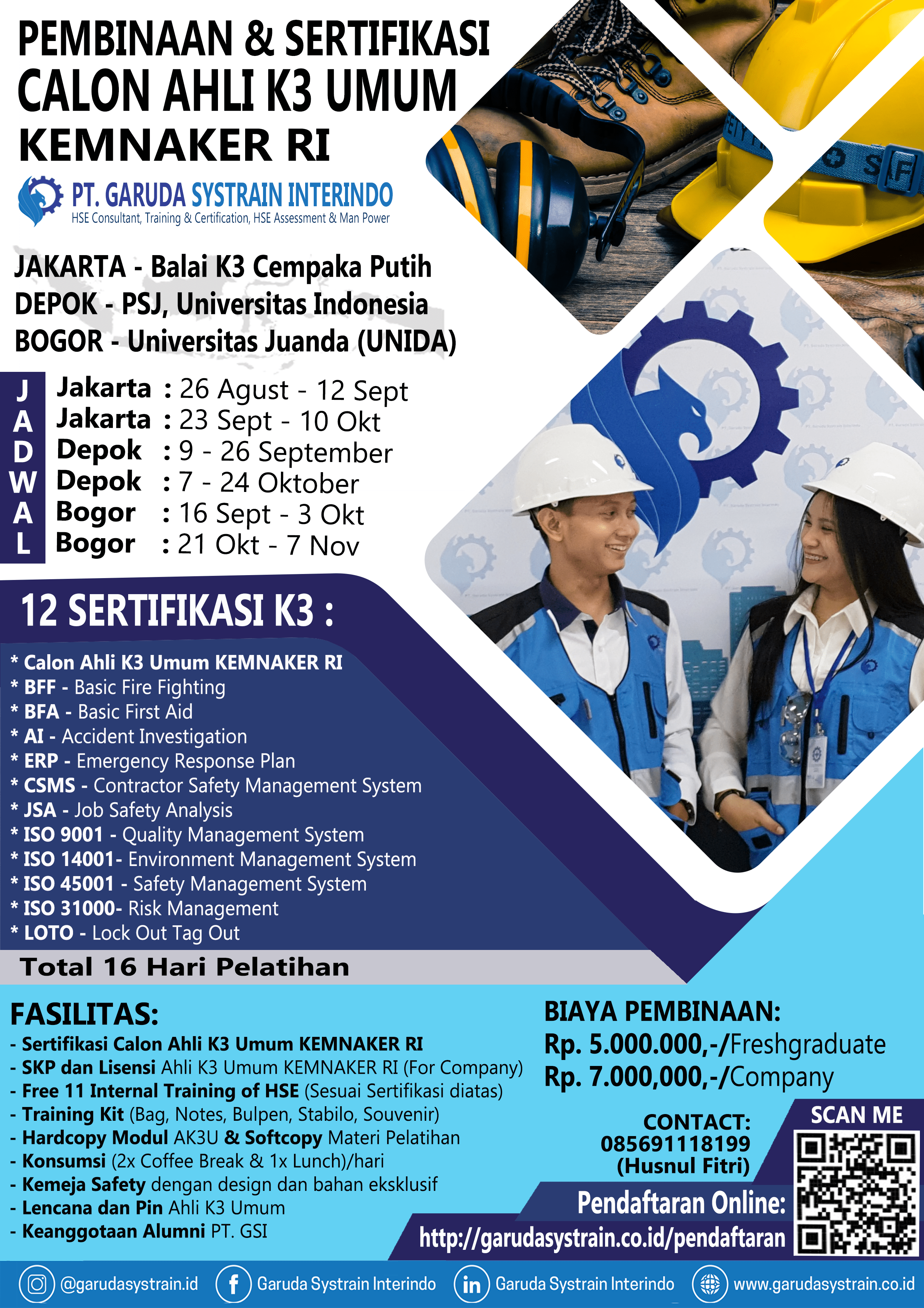 Pelatihan Ahli K3 Umum Sertifikasi Kemnaker Ri Garuda Systrain Interindo Safety Training Consultant